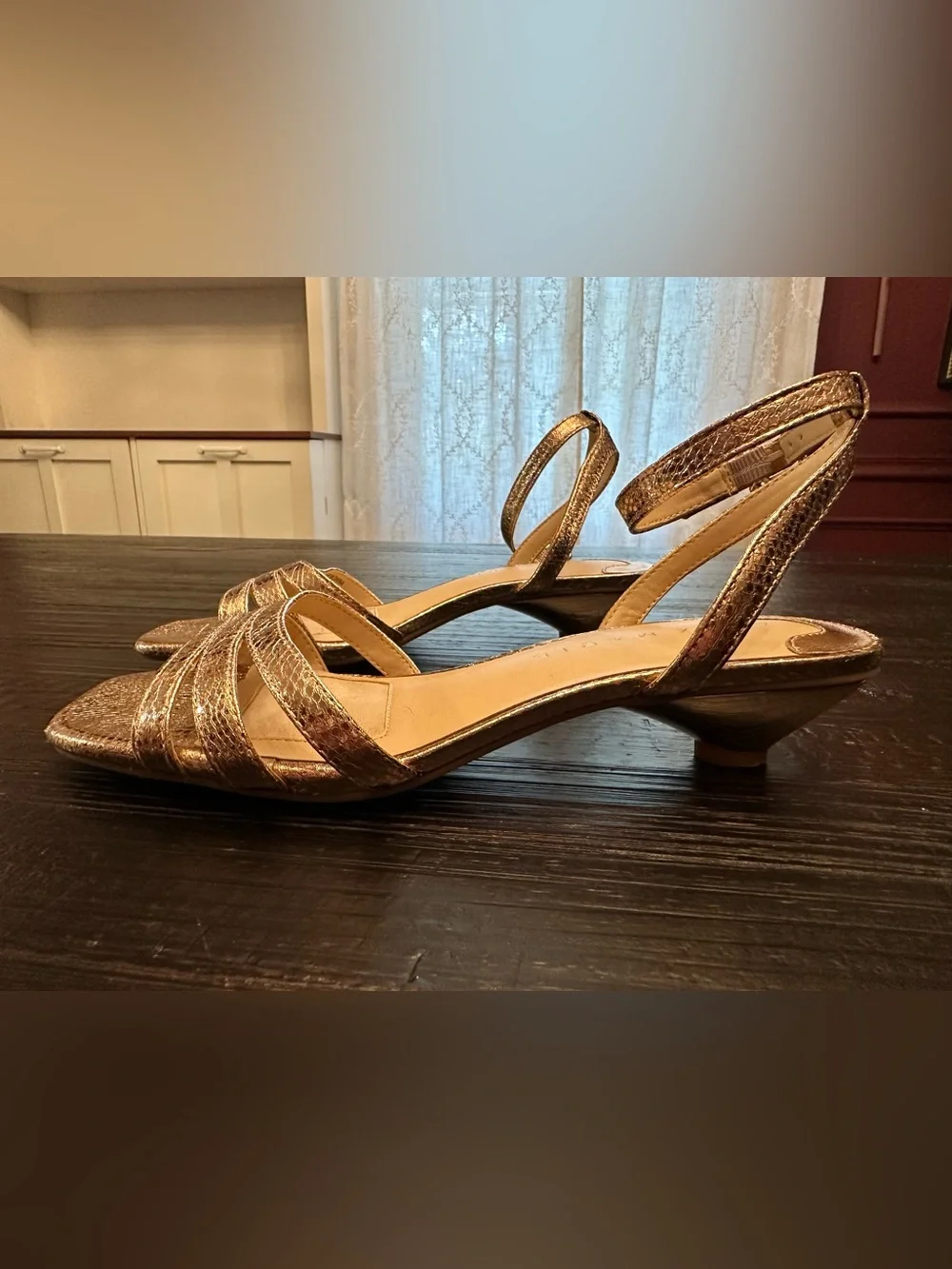 Alex Marie Zamora Sandals Metallic Strappy Kitten Heels Rose Gold Size 7.5